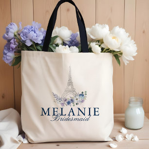 Bolsa Tote Casamento Branco Floral em Watercolor Torre Paris 
