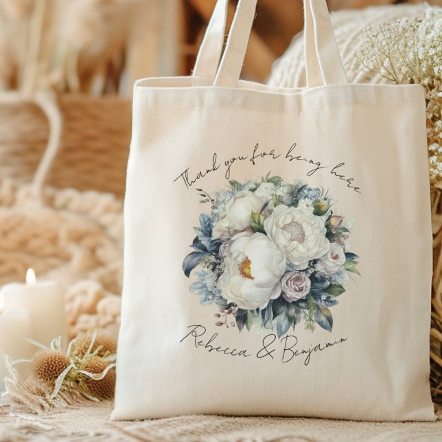 Bolsa Tote Casamento Branco Personalizado Obrigado (Criador carregado)