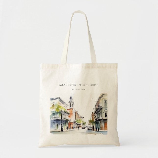 Bolsa Tote Casamento Chic New Orleans Louisiana Watercolor (Frente)