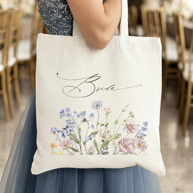 Bolsa Tote Casamento Colorido de Primavera Wildflower Meadow  (Colorful Spring Wildflower Meadow Garden Wedding Bride Tote Bag)