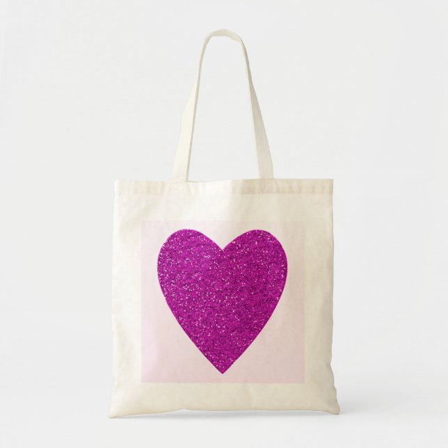 Bolsa Tote Casamento com Coração Cor-de-Rosa Brilhante (Frente)