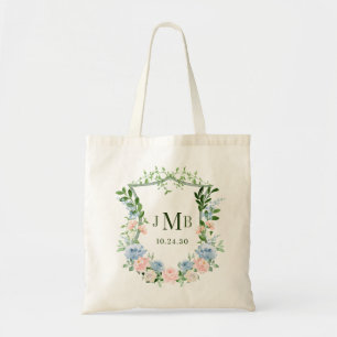 Bolsa Tote Casamento com Crista Floral Azul Empoeirada