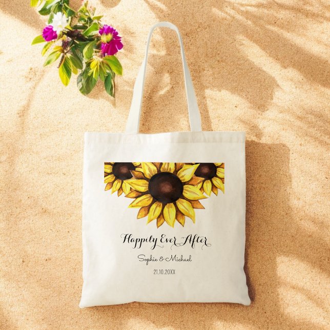 Bolsa Tote Casamento com Girassol Feliz para Sempre Floral (Criador carregado)