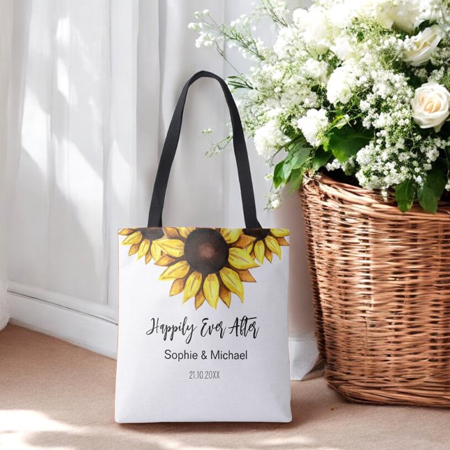 Bolsa Tote Casamento com Girassol Felizes para Sempre (Criador carregado)
