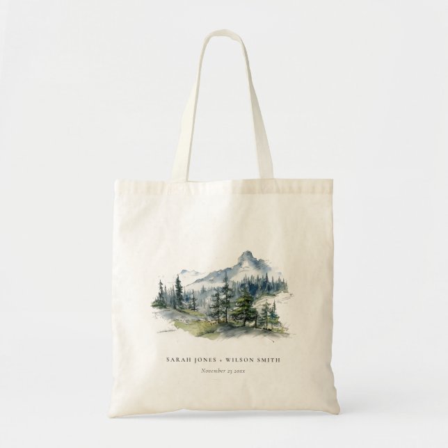 Bolsa Tote Casamento da Paisagem da Montanha Azul Verde (Frente)