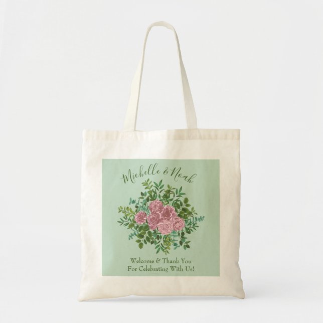 Bolsa Tote Casamento da primavera do Jardim das Rosas Rosa (Frente)