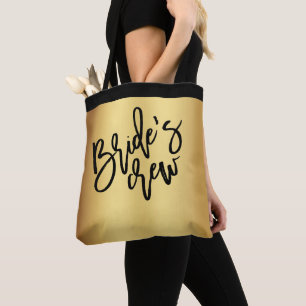 Bolsa Tote Casamento da Tripulação da Noiva Dourada Chic Blac