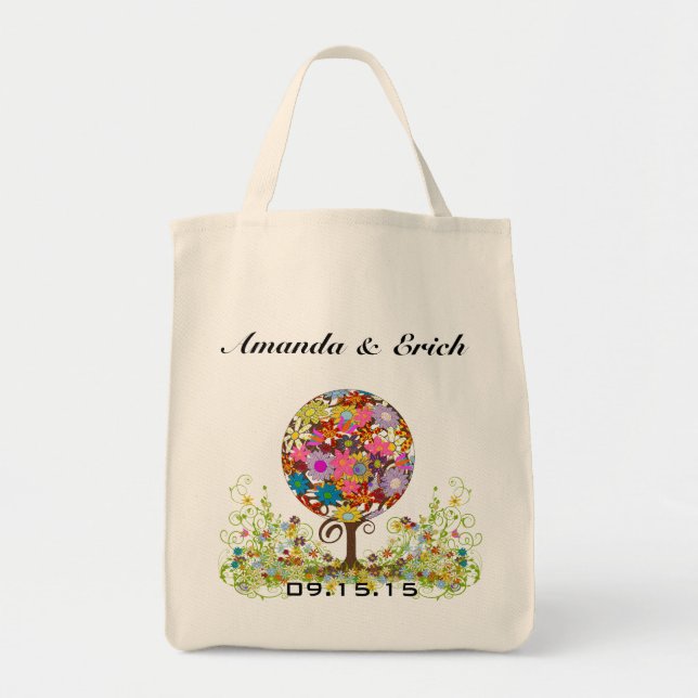 Bolsa Tote Casamento de Árvore Flor no Círculo de Floresta Má (Frente)