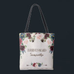 Bolsa Tote Casamento de Boho País Russo Floral Marinho Burgun<br><div class="desc">Marinho vermelho-escuro de cor-de-água, borrado roxo, cor-de-rosa-rosado-rosado-roxo, Chá de panela floral clássico de madeira-presente, com folhagem botânica verde e folhas de eucalipto em fundo de madeira. Esta design fácil de personalizar pode combinar facilmente com as cores do casamento, estilos e temas e é uma escolha perfeita para o meio do...</div>