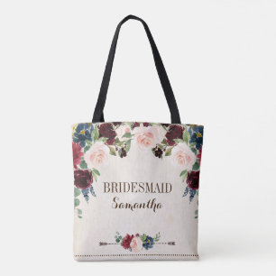 Bolsa Tote Casamento de Boho País Russo Floral Marinho Burgun