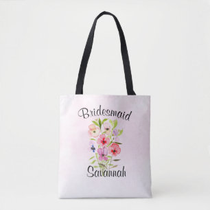 Bolsa Tote Casamento de Bridesmaid com Buquê de flor selvagem
