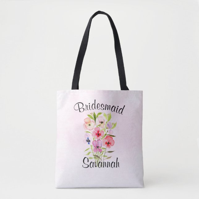 Bolsa Tote Casamento de Bridesmaid com Buquê de flor selvagem (Frente)
