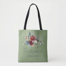 Bolsa Tote Casamento de Bridesmaid com Script Floral Burgundy