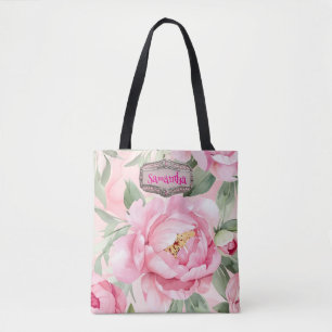 Bolsa Tote Casamento de Buquê Floral Rosa-Blush Bridesmaid