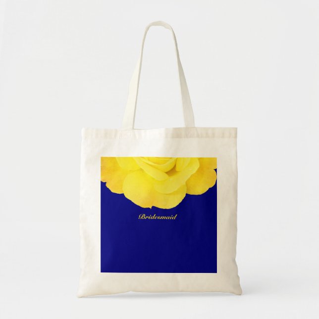 Bolsa Tote Casamento De Cabelo Amarelo-Marinho Azul Floral Cu (Frente)