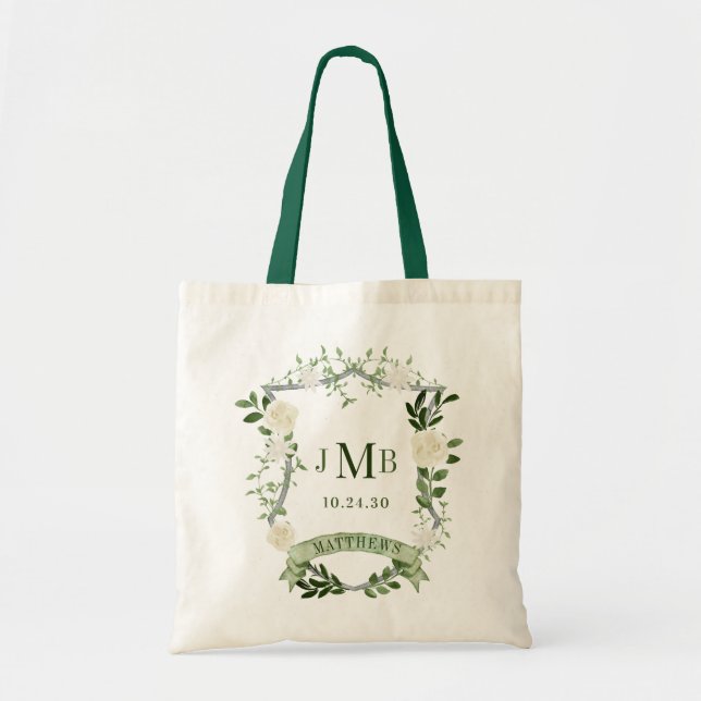 Bolsa Tote Casamento de Crest Floral Elegante (Frente)