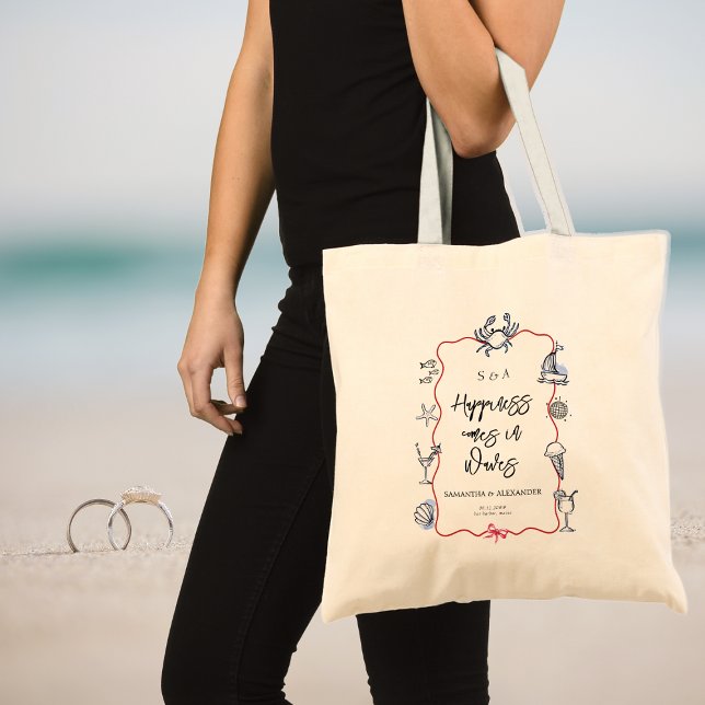 Bolsa Tote Casamento de Destino Blue Crab Doodles Bem-vindo (Coastal Maine Beach Blue Crab Doodles Destination Wedding Guest Welcome Tote Bag)