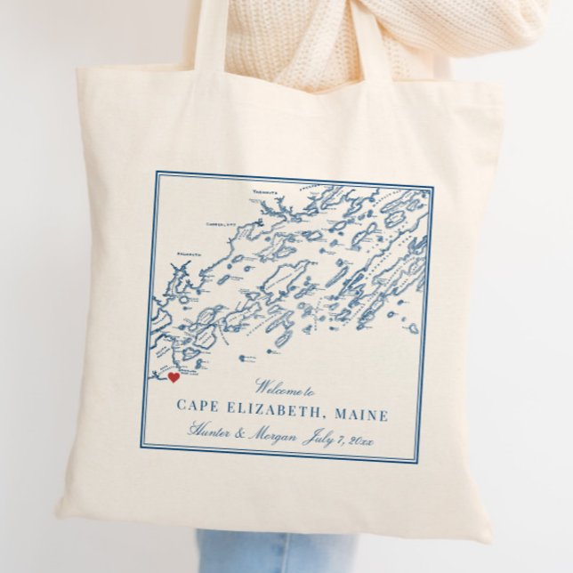 Bolsa Tote Casamento de Destino de Cape Elizabeth Maine Bem-v (This Cape Elizabeth, Maine wedding welcome tote bag is perfect for your Sea View Inn wedding)