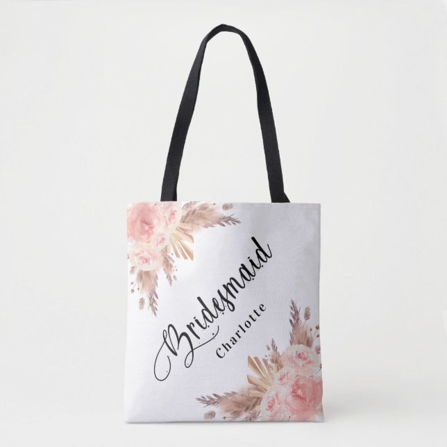 Bolsa Tote Casamento de dourado rosa floral de erva Pampas (Frente)