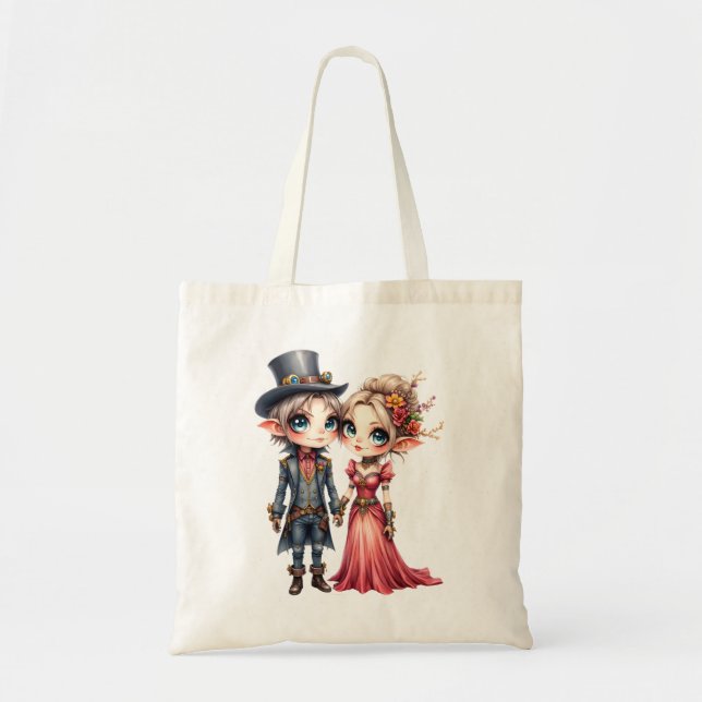 Bolsa Tote Casamento de Elfo Steampunk Caprichoso  (Frente)