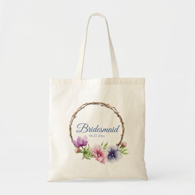 Bolsa Tote Casamento de Flor com Anêmona de Aquarela (Frente)