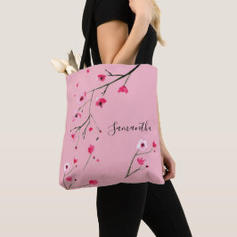 Bolsa Tote Casamento de Flor de Cereja Personalizado Rosa