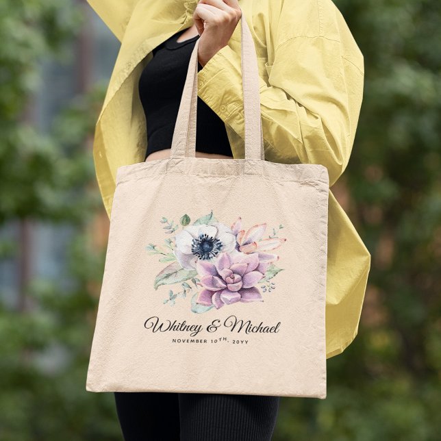 Bolsa Tote Casamento de Florais de Suculente Chic Elegante (Criador carregado)