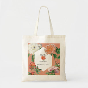Bolsa Tote Casamento de Flores de Pêonias Rosa-Pêssegos-Pinhe