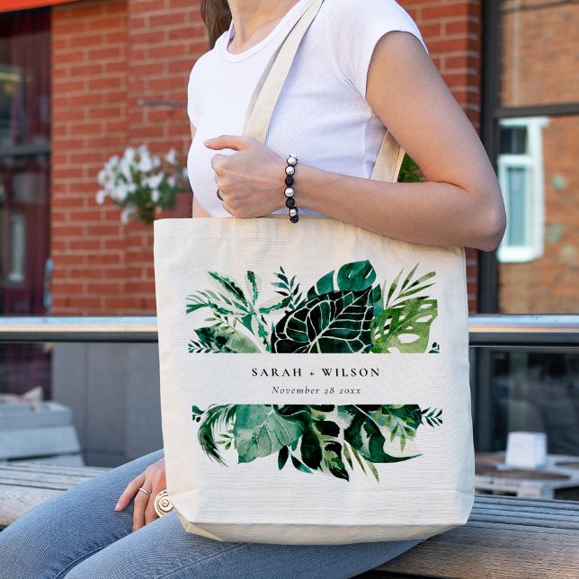 Bolsa Tote Casamento de Folhagem Verde de Monstera Tropical (Criador carregado)