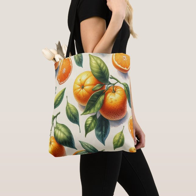Bolsa Tote Casamento de Folhas de Laranja com Aquarela (Close Up)