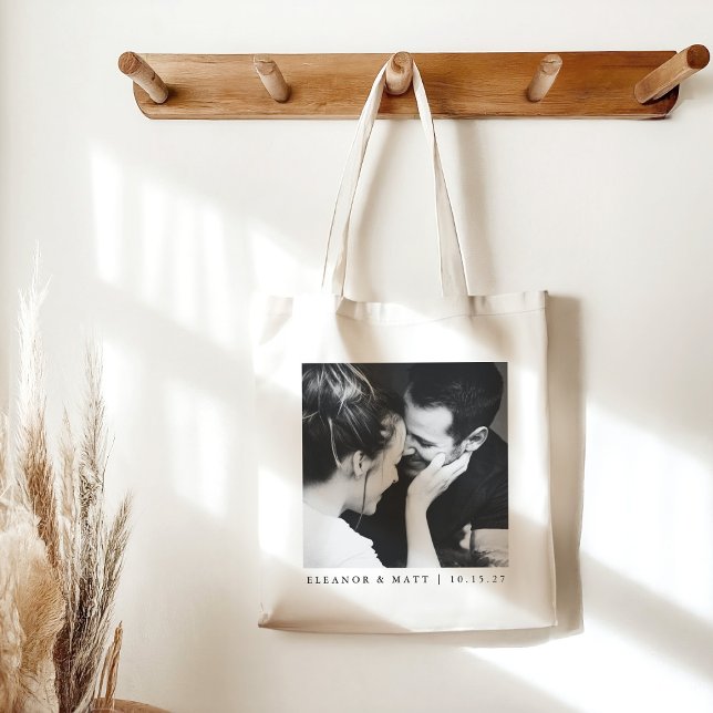 Bolsa Tote Casamento de Fotografias de Casal Branco Minimalis (Criador carregado)