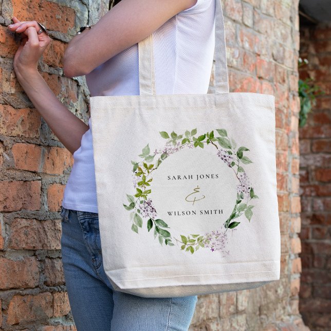 Bolsa Tote Casamento de Jardim de Algodão Floral Lilac (Criador carregado)