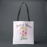 Bolsa Tote Casamento de Madrinhas de casamento de Buquê das F<br><div class="desc">Este bolsa bonito é o saco perfeito para agradecer a sua madrinha de casamento pelo seu fazer de trabalho duro no seu dia de casamento especial. Ele apresenta um belo buquê de aquarela de flores silvestres, picos ou violetas em um fundo rosa pálido. A legenda no topo diz: Madrinha de...</div>