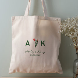 Bolsa Tote Casamento de Monograma de Flor Silvestre de Arte P