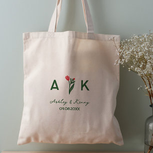 Bolsa Tote Casamento de Monograma de Flor Silvestre de Arte P