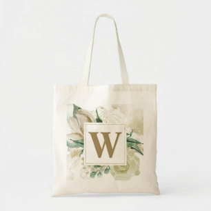 Bolsa Tote Casamento de Monograma Floral de Rosa de Champagne