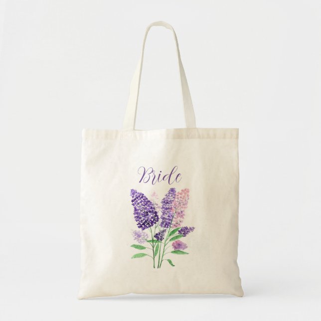 Bolsa Tote Casamento de Noiva Floral de Aquarela púrpura (Frente)