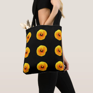 Bolsa Tote Casamento de Padrão Floral Flor Amarelo Preto