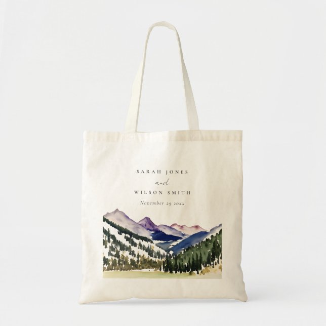 Bolsa Tote Casamento de Paisagem com Aquarela de Montanha Roc (Frente)