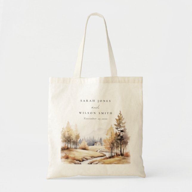 Bolsa Tote Casamento de Paisagem de outono com Cores Aquática (Frente)
