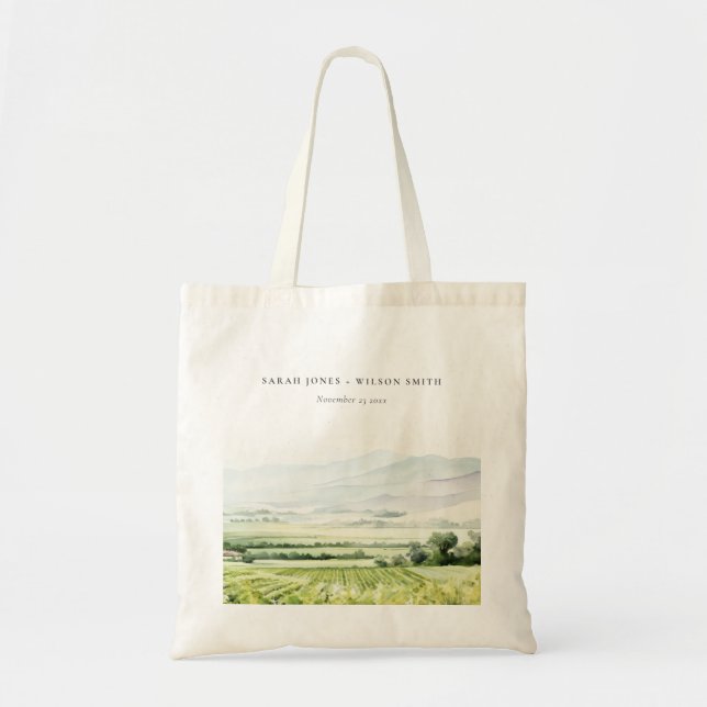 Bolsa Tote Casamento de Paisagem de Vinha com Aquarela Modern (Frente)