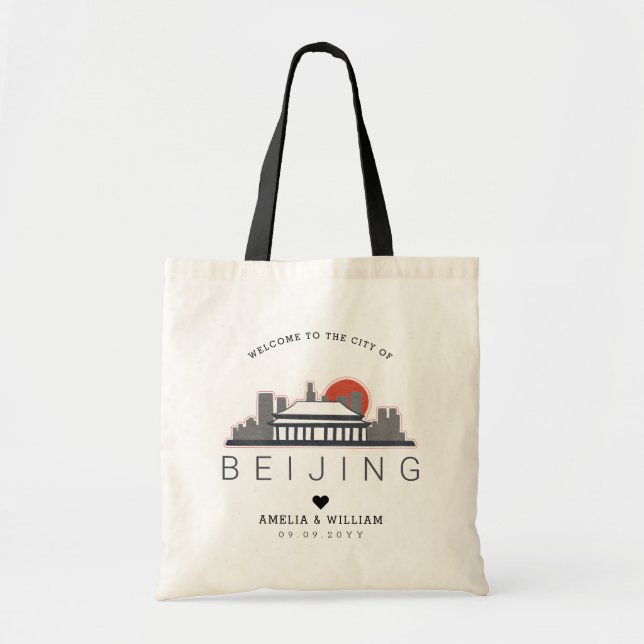 Bolsa Tote Casamento de Pequim | Linha Skyline Estilizada (Frente)