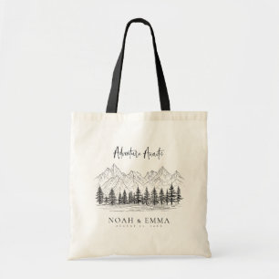 Bolsa Tote Casamento de Pinheiros Rustic Mountain Sketch Wood