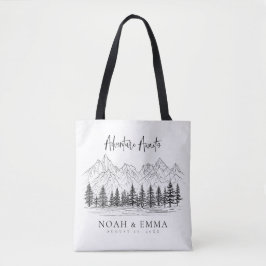 Bolsa Tote Casamento de Pinheiros Rustic Mountain Sketch Wood