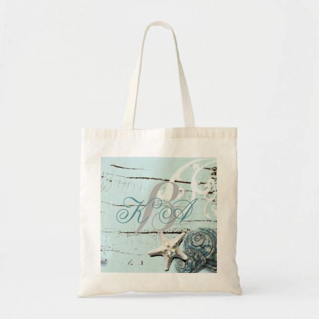 Bolsa Tote Casamento de Praia da BLue Seashells (Frente)