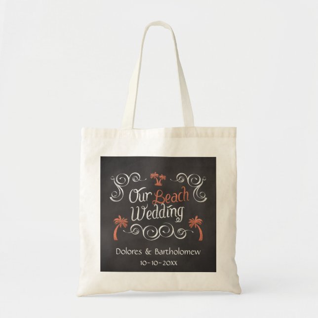 Bolsa Tote Casamento de Praia de Coral Chalkboard (Frente)