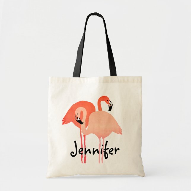 Bolsa Tote Casamento de Praia Rosa Flamingos (Frente)