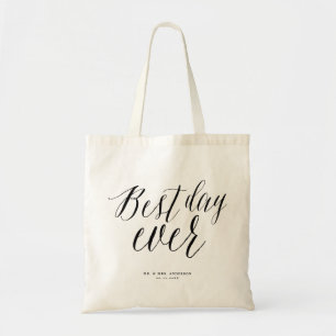 Bolsa Tote Casamento de Script de Caligrafia no Melhor Dia de