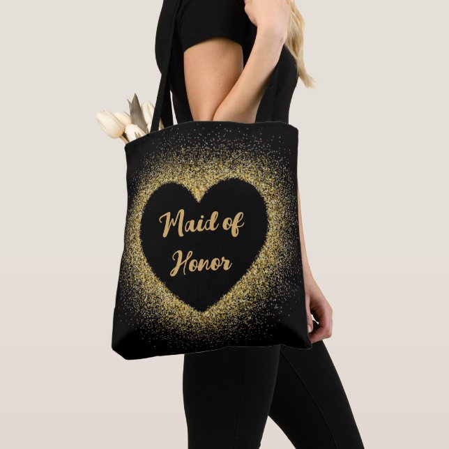Bolsa Tote Casamento de Script Elegante com Glitter Dourado m (Close Up)