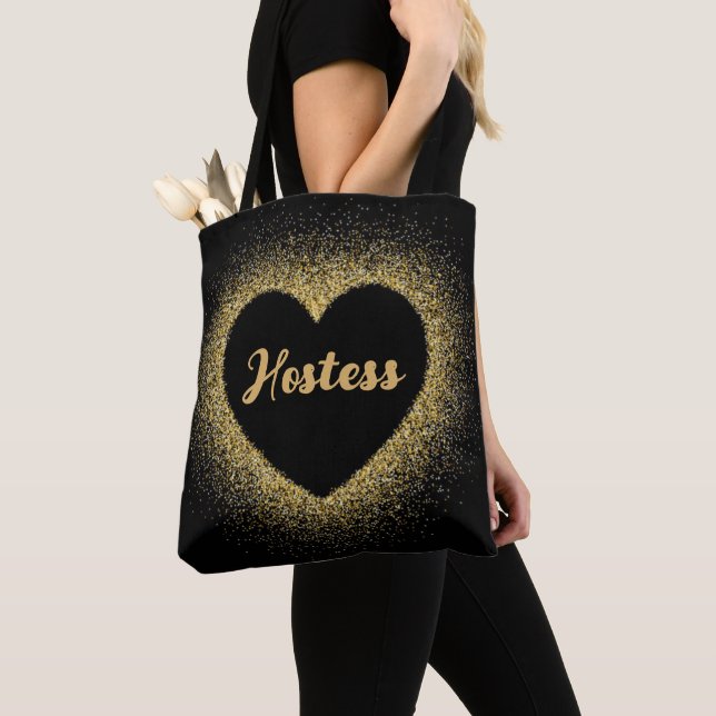 Bolsa Tote Casamento de Script Elegante Glitter Dourado Hoste (Close Up)